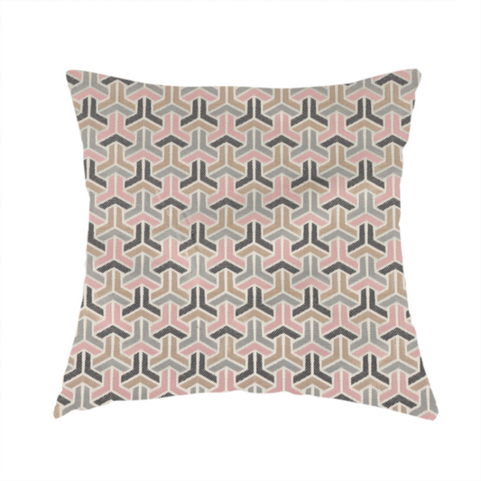 Oslo Geometric Pattern Grey Pink Gold Toned Upholstery Fabric CTR-1262 - Handmade Cushions