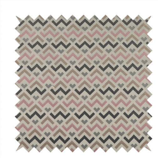 Oslo Geometric Pattern Grey Pink Gold Toned Upholstery Fabric CTR-1263