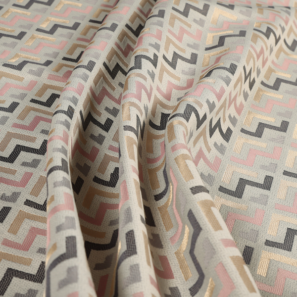 Oslo Geometric Pattern Grey Pink Gold Toned Upholstery Fabric CTR-1263 - Roman Blinds