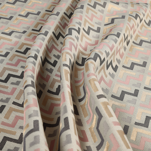 Oslo Geometric Pattern Grey Pink Gold Toned Upholstery Fabric CTR-1263 - Handmade Cushions