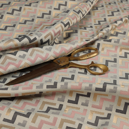 Oslo Geometric Pattern Grey Pink Gold Toned Upholstery Fabric CTR-1263 - Made To Measure Curtains