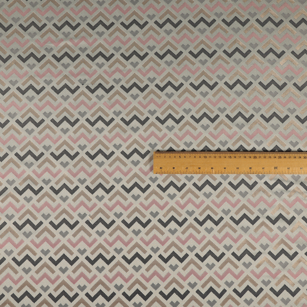 Oslo Geometric Pattern Grey Pink Gold Toned Upholstery Fabric CTR-1263 - Handmade Cushions