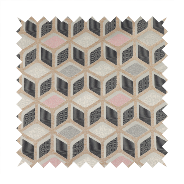 Oslo Geometric Pattern Grey Pink Gold Toned Upholstery Fabric CTR-1264 - Made To Measure Curtains