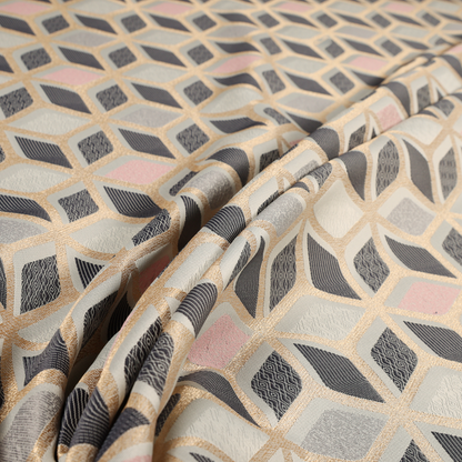 Oslo Geometric Pattern Grey Pink Gold Toned Upholstery Fabric CTR-1264 - Made To Measure Curtains