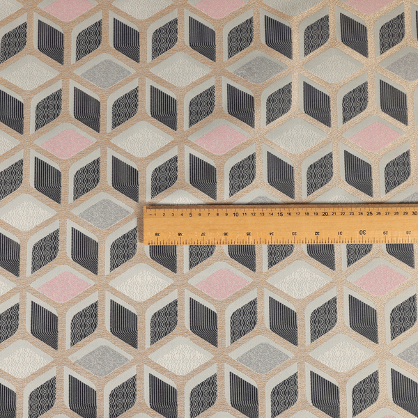 Oslo Geometric Pattern Grey Pink Gold Toned Upholstery Fabric CTR-1264 - Made To Measure Curtains