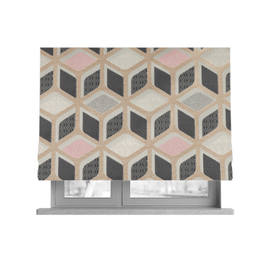 Oslo Geometric Pattern Grey Pink Gold Toned Upholstery Fabric CTR-1264 - Roman Blinds