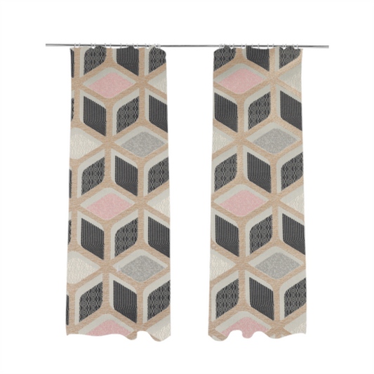 Oslo Geometric Pattern Grey Pink Gold Toned Upholstery Fabric CTR-1264 - Made To Measure Curtains