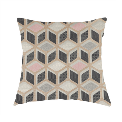 Oslo Geometric Pattern Grey Pink Gold Toned Upholstery Fabric CTR-1264 - Handmade Cushions