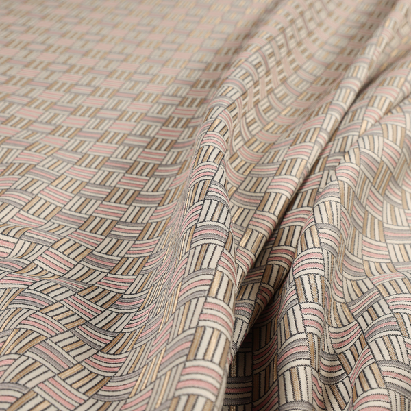 Oslo Geometric Pattern Grey Pink Gold Toned Upholstery Fabric CTR-1265 - Made To Measure Curtains