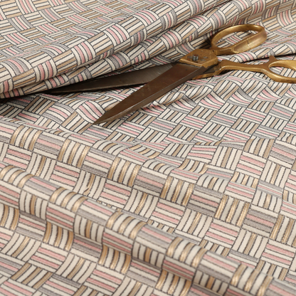 Oslo Geometric Pattern Grey Pink Gold Toned Upholstery Fabric CTR-1265 - Roman Blinds