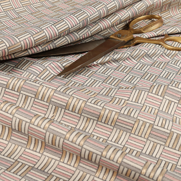 Oslo Geometric Pattern Grey Pink Gold Toned Upholstery Fabric CTR-1265 - Made To Measure Curtains