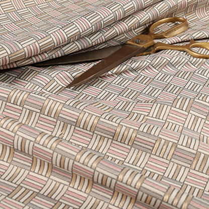 Oslo Geometric Pattern Grey Pink Gold Toned Upholstery Fabric CTR-1265 - Made To Measure Curtains