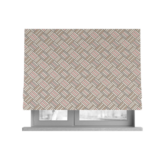 Oslo Geometric Pattern Grey Pink Gold Toned Upholstery Fabric CTR-1265 - Roman Blinds
