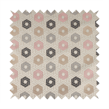 Oslo Geometric Pattern Grey Pink Gold Toned Upholstery Fabric CTR-1266 - Roman Blinds