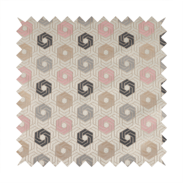 Oslo Geometric Pattern Grey Pink Gold Toned Upholstery Fabric CTR-1266 - Handmade Cushions