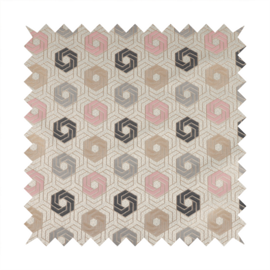 Oslo Geometric Pattern Grey Pink Gold Toned Upholstery Fabric CTR-1266