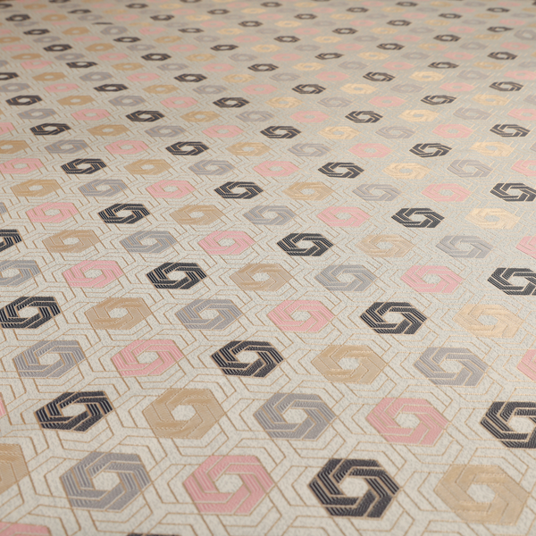 Oslo Geometric Pattern Grey Pink Gold Toned Upholstery Fabric CTR-1266 - Made To Measure Curtains