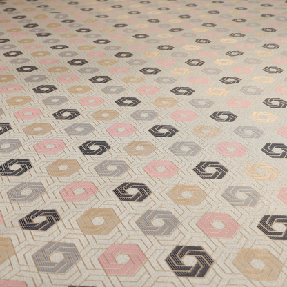 Oslo Geometric Pattern Grey Pink Gold Toned Upholstery Fabric CTR-1266 - Made To Measure Curtains