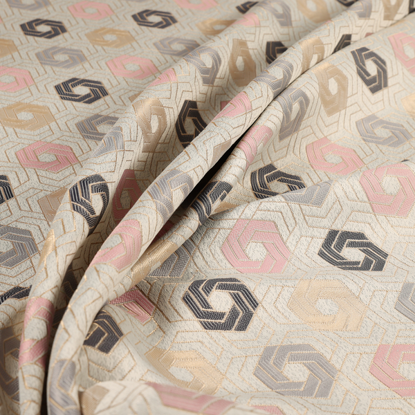 Oslo Geometric Pattern Grey Pink Gold Toned Upholstery Fabric CTR-1266 - Handmade Cushions