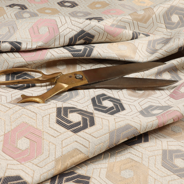 Oslo Geometric Pattern Grey Pink Gold Toned Upholstery Fabric CTR-1266 - Roman Blinds