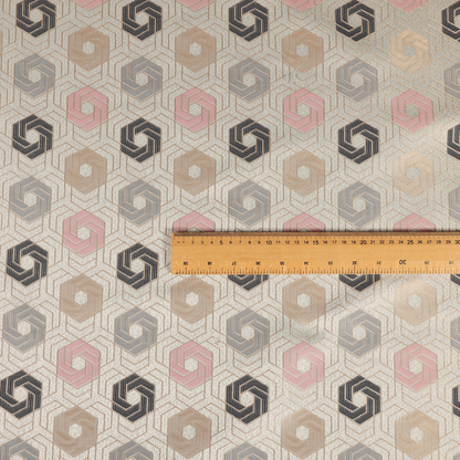 Oslo Geometric Pattern Grey Pink Gold Toned Upholstery Fabric CTR-1266 - Roman Blinds