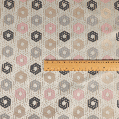 Oslo Geometric Pattern Grey Pink Gold Toned Upholstery Fabric CTR-1266 - Made To Measure Curtains