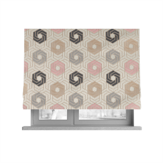 Oslo Geometric Pattern Grey Pink Gold Toned Upholstery Fabric CTR-1266 - Roman Blinds