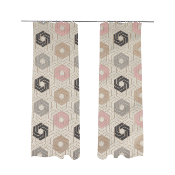 Oslo Geometric Pattern Grey Pink Gold Toned Upholstery Fabric CTR-1266 - Made To Measure Curtains