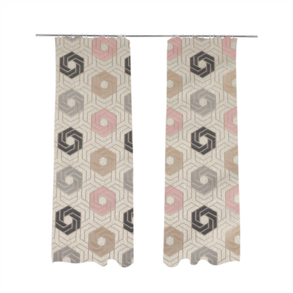 Oslo Geometric Pattern Grey Pink Gold Toned Upholstery Fabric CTR-1266 - Made To Measure Curtains