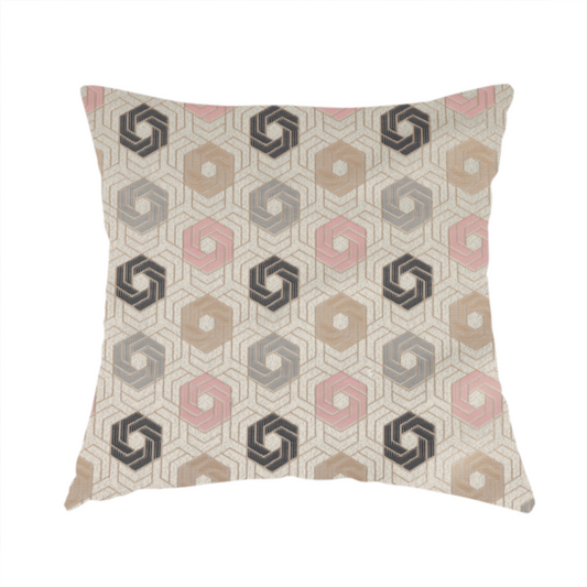 Oslo Geometric Pattern Grey Pink Gold Toned Upholstery Fabric CTR-1266 - Handmade Cushions