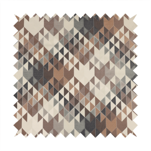 Oslo Geometric Pattern Grey Cream Brown Toned Upholstery Fabric CTR-1267
