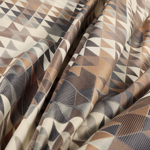 Oslo Geometric Pattern Grey Cream Brown Toned Upholstery Fabric CTR-1267 - Made To Measure Curtains