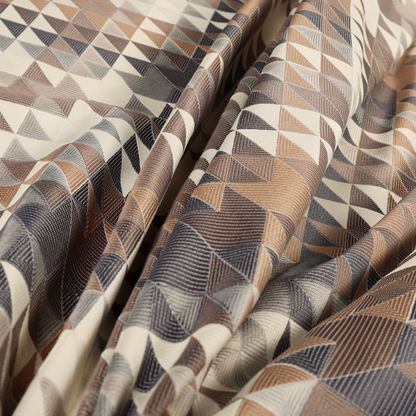 Oslo Geometric Pattern Grey Cream Brown Toned Upholstery Fabric CTR-1267 - Made To Measure Curtains