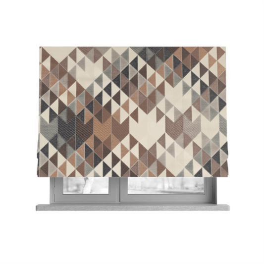 Oslo Geometric Pattern Grey Cream Brown Toned Upholstery Fabric CTR-1267 - Roman Blinds