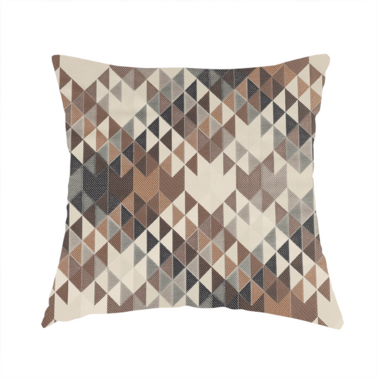 Oslo Geometric Pattern Grey Cream Brown Toned Upholstery Fabric CTR-1267 - Handmade Cushions