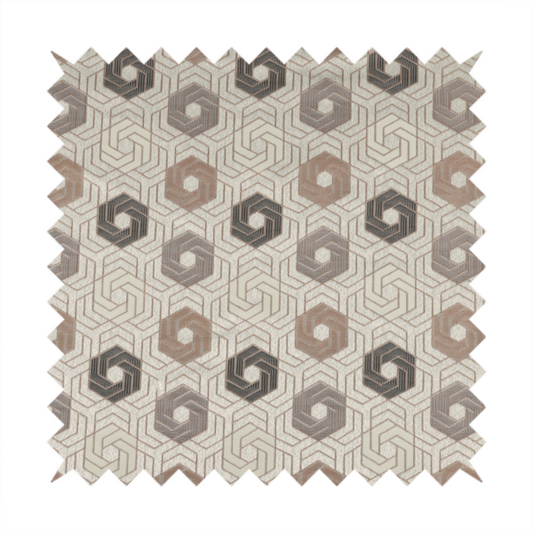 Oslo Geometric Pattern Grey Cream Brown Toned Upholstery Fabric CTR-1268