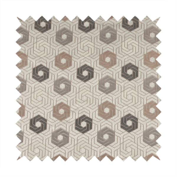 Oslo Geometric Pattern Grey Cream Brown Toned Upholstery Fabric CTR-1268 - Made To Measure Curtains