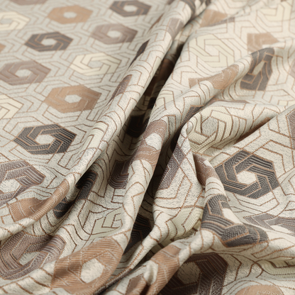 Oslo Geometric Pattern Grey Cream Brown Toned Upholstery Fabric CTR-1268 - Made To Measure Curtains