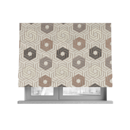 Oslo Geometric Pattern Grey Cream Brown Toned Upholstery Fabric CTR-1268 - Roman Blinds