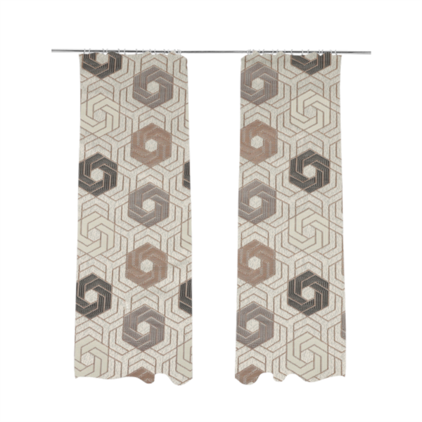 Oslo Geometric Pattern Grey Cream Brown Toned Upholstery Fabric CTR-1268 - Made To Measure Curtains