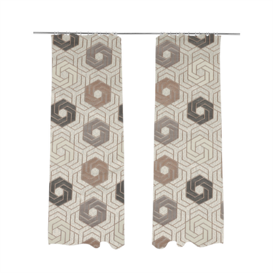 Oslo Geometric Pattern Grey Cream Brown Toned Upholstery Fabric CTR-1268 - Made To Measure Curtains