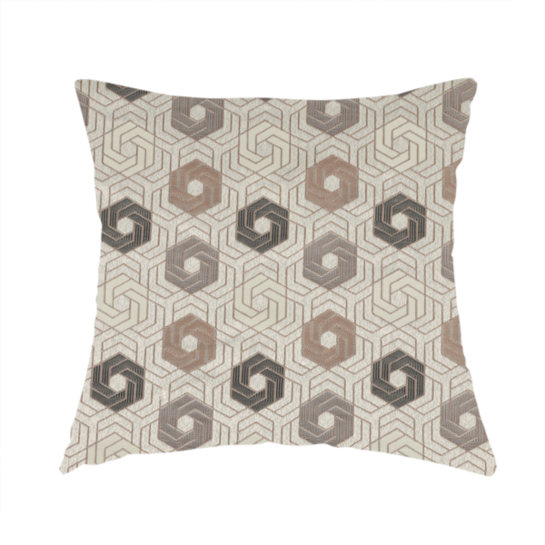 Oslo Geometric Pattern Grey Cream Brown Toned Upholstery Fabric CTR-1268 - Handmade Cushions