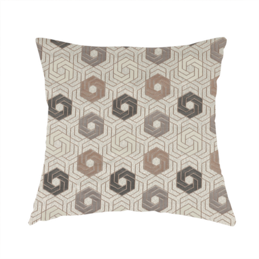 Oslo Geometric Pattern Grey Cream Brown Toned Upholstery Fabric CTR-1268 - Handmade Cushions