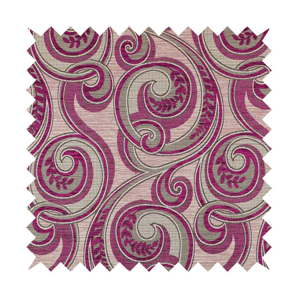 Ketu Collection Of Woven Chenille Floral Fuchsia Pink Colour Furnishing Fabrics CTR-127 - Made To Measure Curtains