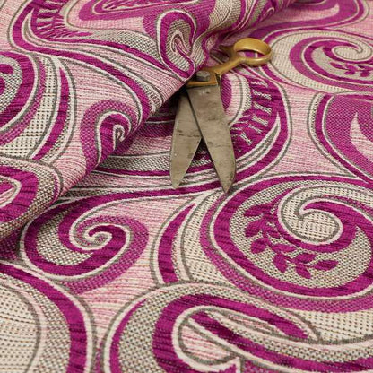 Ketu Collection Of Woven Chenille Floral Fuchsia Pink Colour Furnishing Fabrics CTR-127 - Roman Blinds