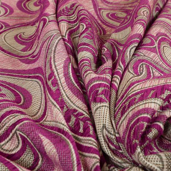 Ketu Collection Of Woven Chenille Floral Fuchsia Pink Colour Furnishing Fabrics CTR-127 - Made To Measure Curtains