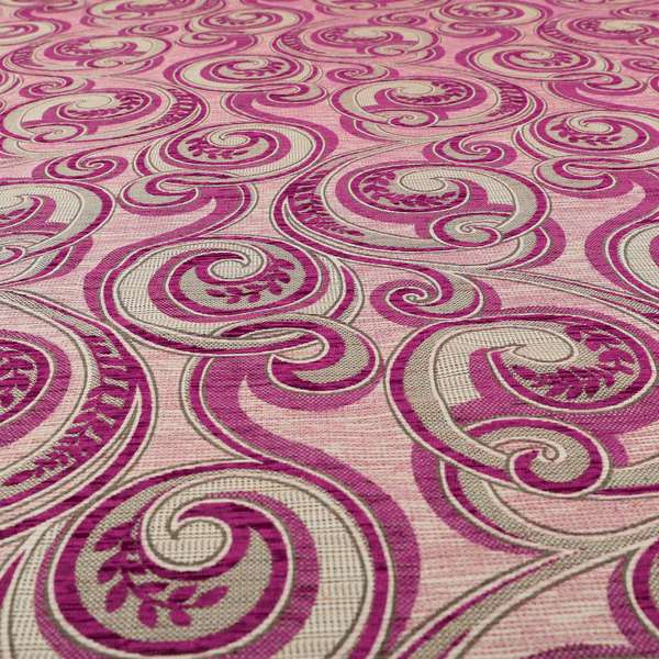 Ketu Collection Of Woven Chenille Floral Fuchsia Pink Colour Furnishing Fabrics CTR-127 - Roman Blinds