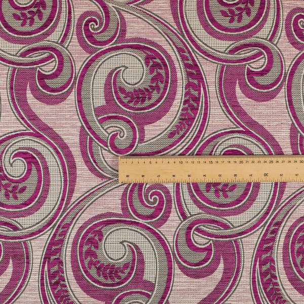 Ketu Collection Of Woven Chenille Floral Fuchsia Pink Colour Furnishing Fabrics CTR-127 - Roman Blinds