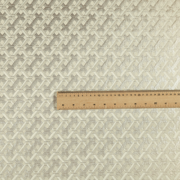 Ayon Geometric Pattern Mono Beige Coloured With Shine Furnishing Fabric CTR-1270 - Made To Measure Curtains