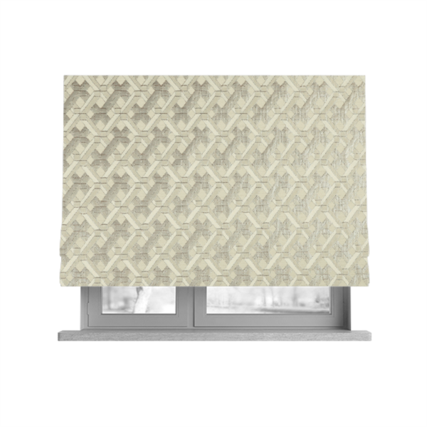 Ayon Geometric Pattern Mono Beige Coloured With Shine Furnishing Fabric CTR-1270 - Roman Blinds